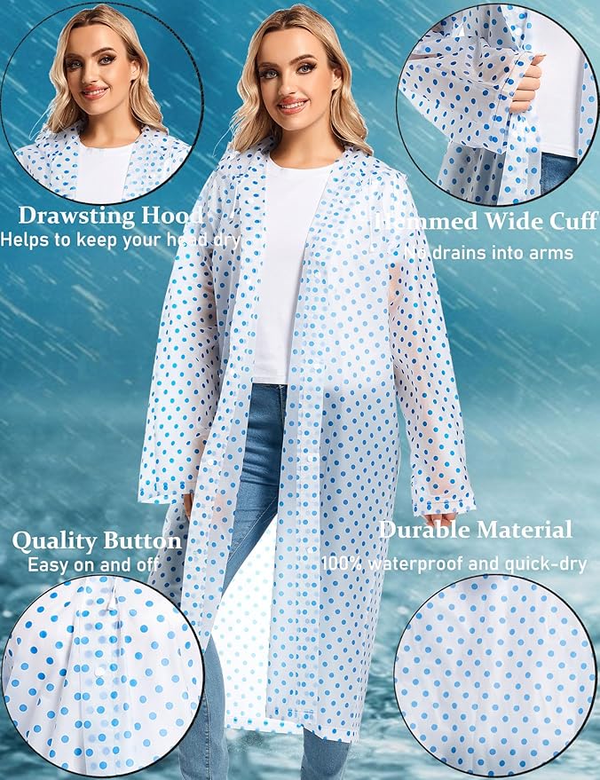 2PCS Rain Ponchos for Adults Reusable Rain Coats for Adults Rain Jackets Raincoats for Men Women