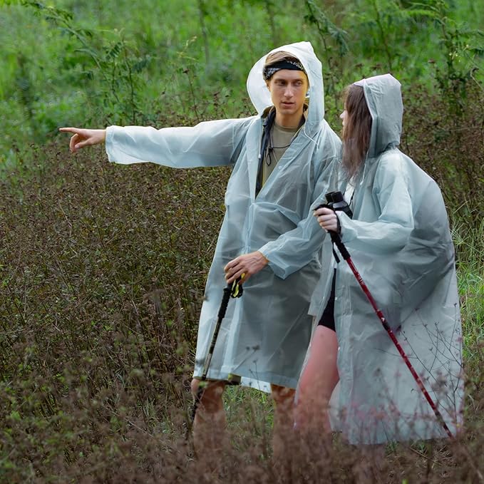 Rain Ponchos for Adults Reusable Rain Coats with Hood and Drawstring Thicken Ponchos Waterproof for Women(Blue Gray)