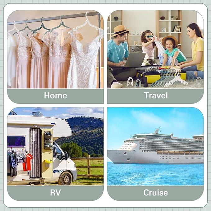 Teenyyou 12 Pcs Travel Hangers Cruise Ship Essentials Foldable Portable Plastic Vacation Hangers Non Slip Clothes Drying Rack Travel Accessories for Dormitory School Hotel Laundry (Classic Color)