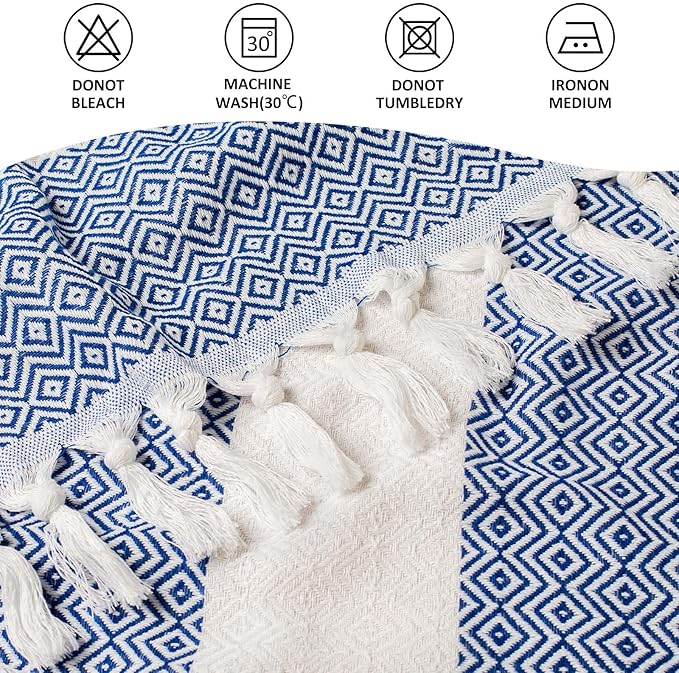cabanana Turkish Beach Towel Oversized - 40"x70" Quick Dry Sand Free Thin Beach Towels for Adults,Extra Large Cotton Lightweigh Travel Towel for Beach Accessories (Diamond Blue)