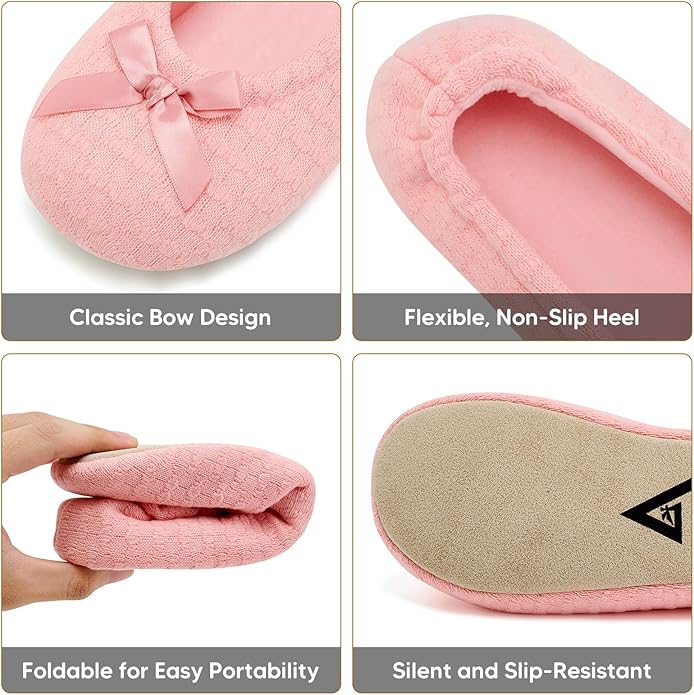 ANLUKE Women's Ballerina Slippers Fuzzy House Shoes Memory Foam with Non-Slip Sole