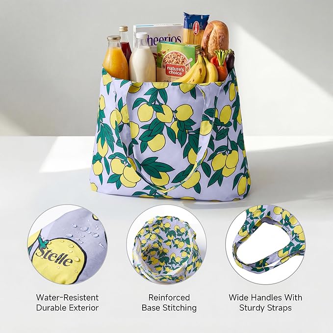 Stelle Lightweight Reusable Grocery Bag with Handles Ripstop Nylon Foldable Tote Shopping Bags for Travel and Groceries