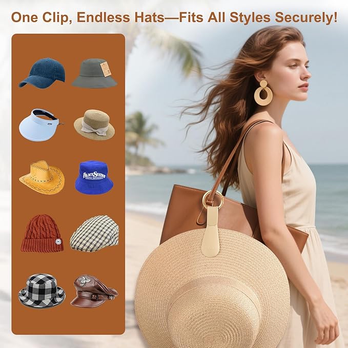 Fikoksol Magnetic Hat Clip 2-Pack - Light Khaki Hat Clip for Travel on Bag, Magnetic Hat Clips for Bag, and Secure Hat Holder for Travel on Caps & Beach Hats, Vacation Essentials