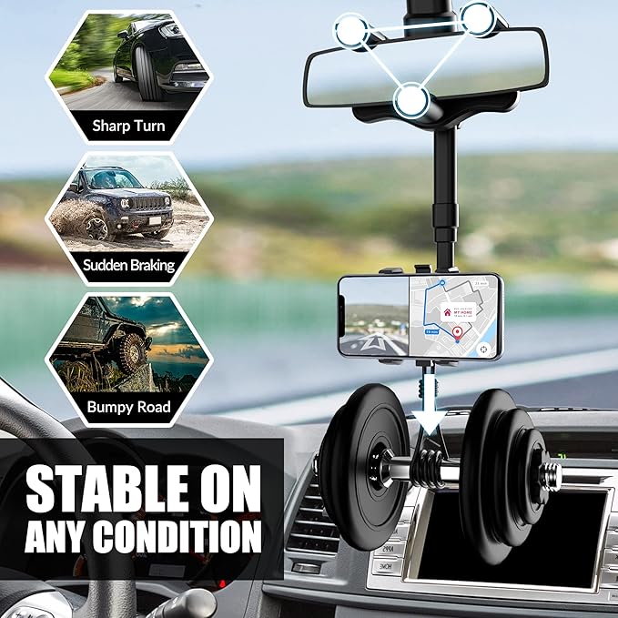 SXhyf Rear View Mirror Phone Holder, 2023 Rotatable and Retractable, Universal Mount, Cell Car Fit for iPhone 11 12 13 14 Pro Max Samsung All Phone