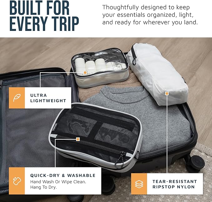 Toiletry Bag Kit Set: Hanging Travel Toiletry Bag + 311 TSA Cosmetic Liquid Bag + Ultralight Accessory Organizer Pouch