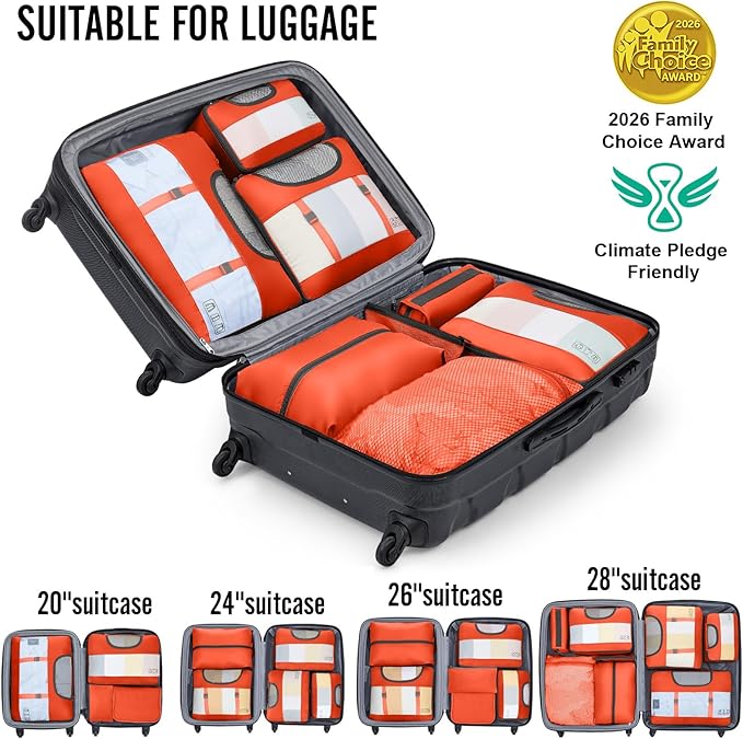Veken 10 Set Packing Cubes for Travel Essentials,Anti-Wrinkle Buckled Suitcase Organizer for Shoe & Toiletry Bag,Carry On Luggage Bag for Airplane & College Dorm Room Accessories,Women Men Gifts