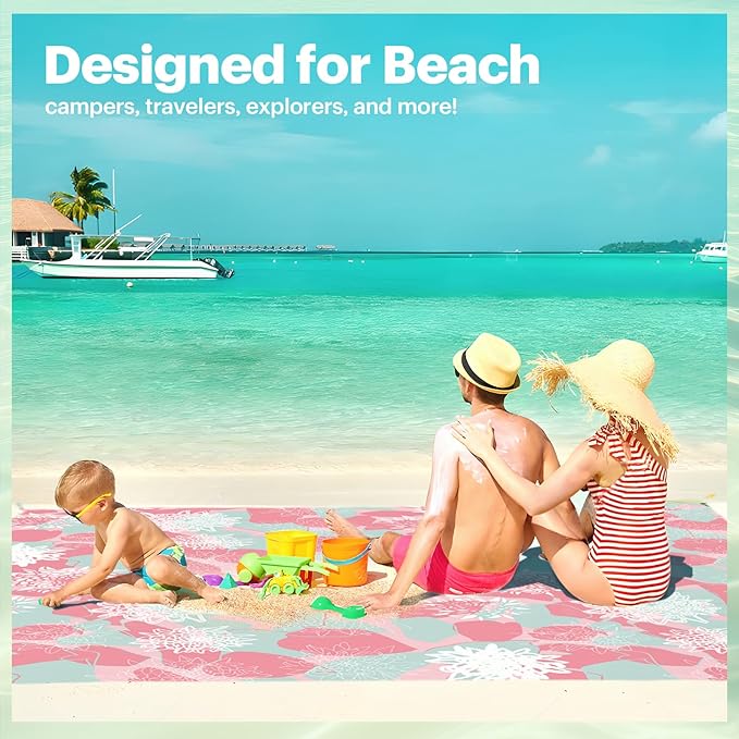 EASYFUN Beach Blanket Sandproof Oversized, 79''×83'' Extra Large Beach Mat, Portable Picnic Mat for Travel Camping Hiking, Lightweight Beach Essentials Family Water Resistant Mat