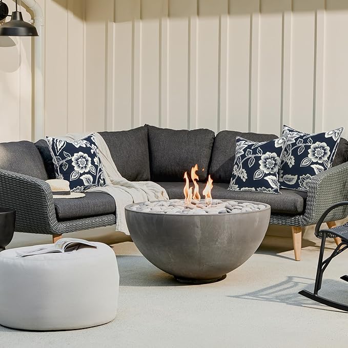 LVTXIII Outdoor Throw Pillows 18x18 Patio Waterproof Square Pillows with Piping Fade Resistant Accent Pillow for Spring Summer Garden Decoration, Set of 2, Elegant Vines Navy