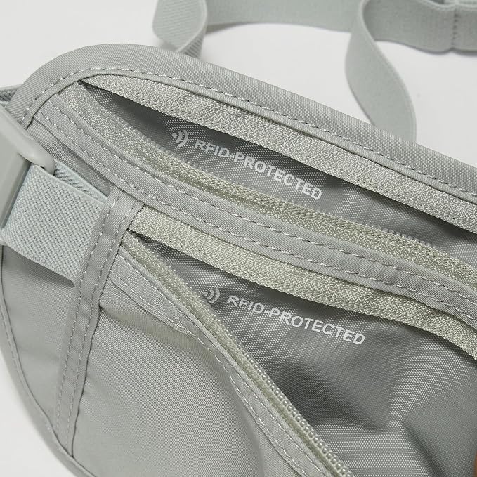 Pander RFID Blocking Travel Money Belt – Hidden Waist Pouch for Passport, Cash, Cards, Slim Belt Bag for Men and Women, Light Grey