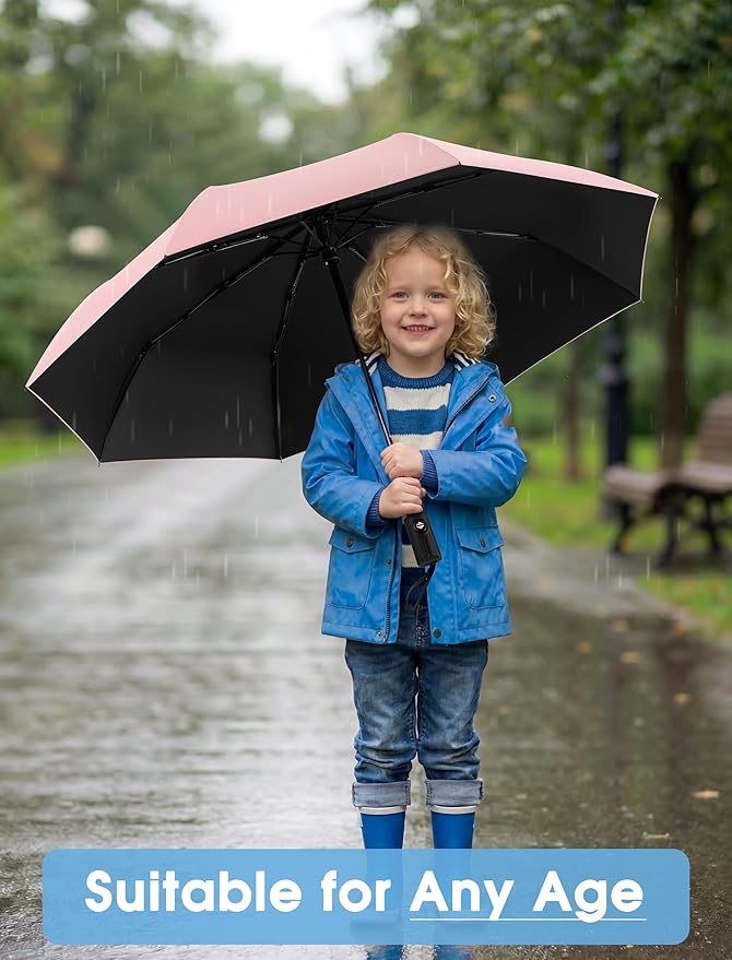 Yoobure Compact Travel Umbrella - Windproof Umbrellas for Rain, Small Portable UV Umbrella for Sun Protection, Folding Automatic Umbrellas in Lightweight for Car, Backpack, Walking, Kids, Women