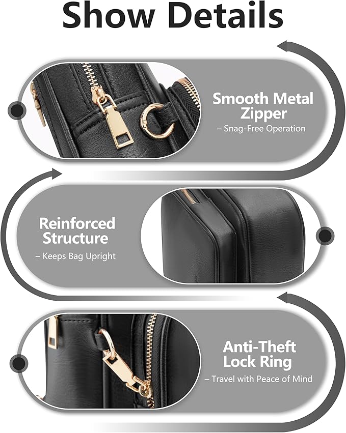 Anti Theft Crossbody Bags for Women,RFID Sling Bag Travel Purse,Vegan Leather Cross Body Purses Chest Bag for Travel(Pure Black)