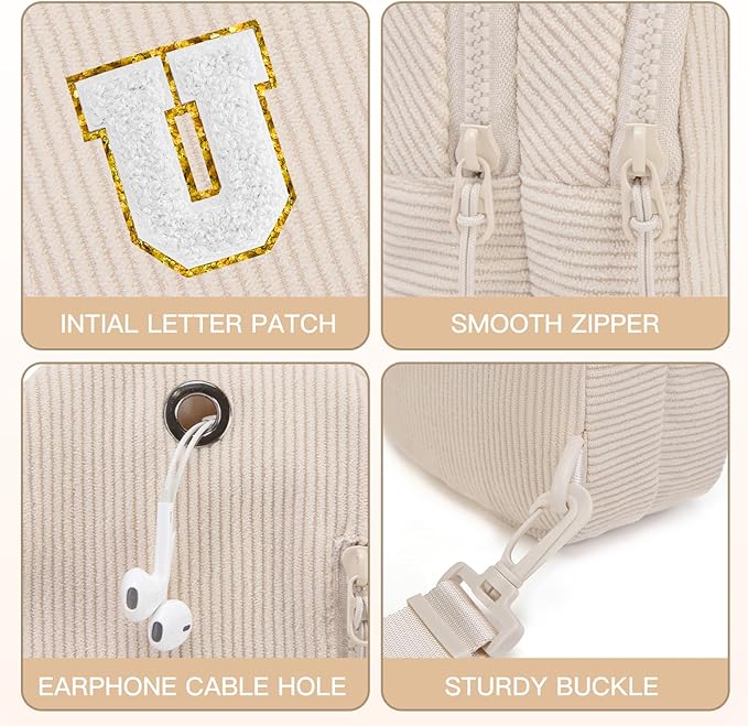 Viverte Small Corduroy Sling Bag Initial Crossbody Bag Fanny Pack for Girls Personalized Birthday Gifts for Teen Girls Gifts