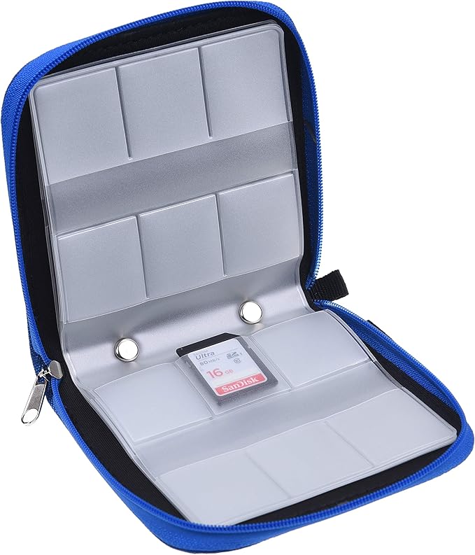 Eco-Fused Memory Card Case - Fits up to 44x SD, SDHC, Micro SD, Mini SD and 4X CF - Holder with 44 Slots (Blue / 44 Slots - 1 Pack)