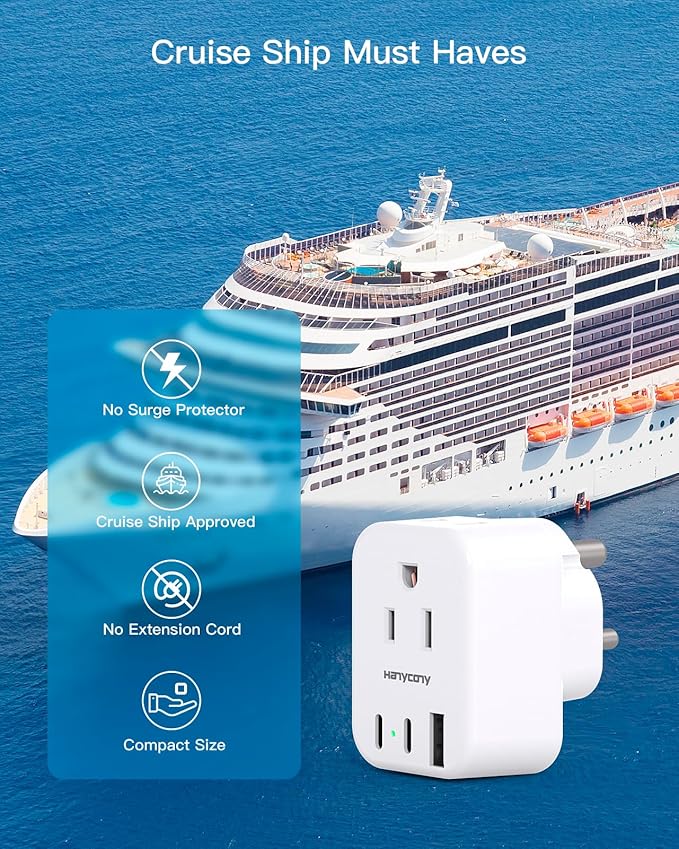 US to India Plug Adapter, HANYCONY Type D Plug Adapter with 2 Outlets 3 USB Ports(2 USB C), India Power Travel Adapter for USA to India, Bangladesh, Maldives, Pakistan, 2 Pack