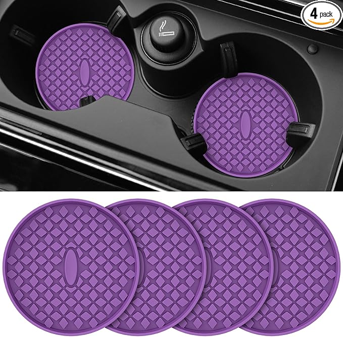 ME.FAN Car Cup Coasters [4 Pack] Silicone Car Coasters/Cup Mats, Non-Slip Recessed Car Interior Accessories Deep Purple