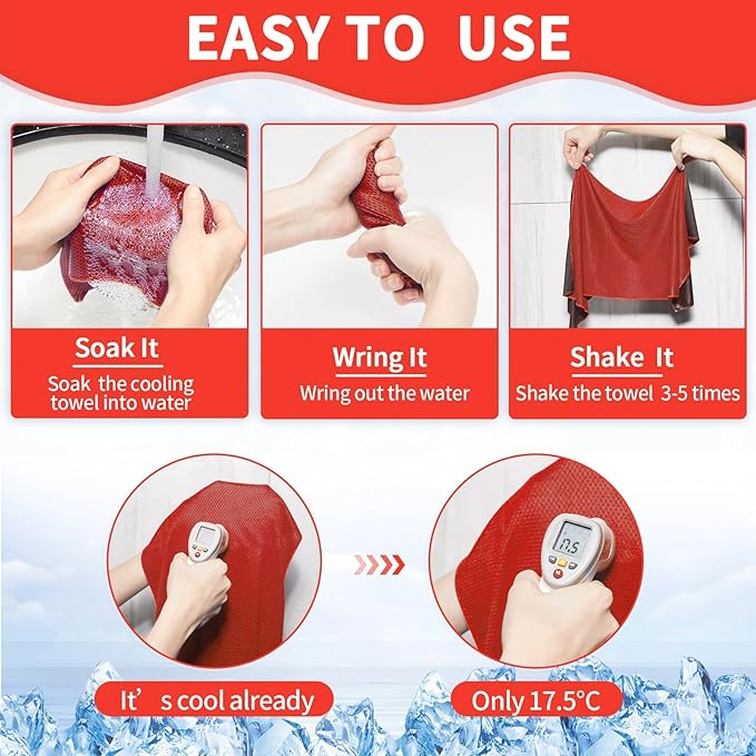Honoson 10 Pcs Cooling Towel Bulk - Neck & Face Cool Chilly Towels Microfiber Breathable Sport Sweat Rag for Gym, Yoga, Travel, Camping, Running, Outdoor (Red)