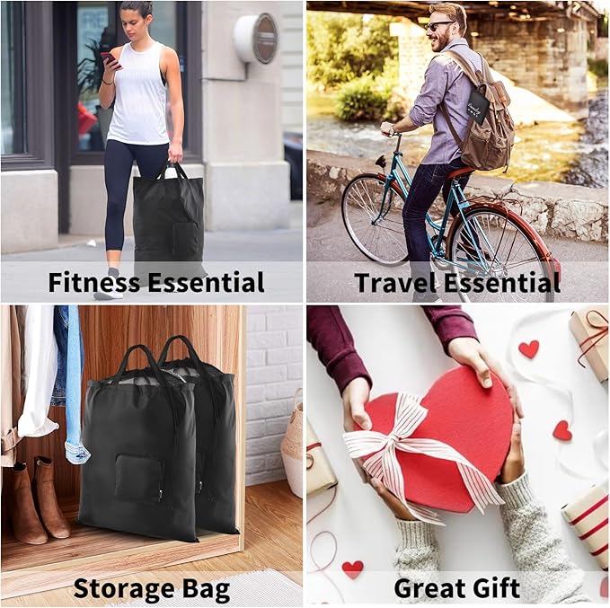 Travel Laundry Bags, 2Pcs JHX Foldable Dirty Clothes Bag 【Upgraded】 with Fixed Drawstring Net, Handles and Carabiner, Portable Laundry Bags for Travel and Fitness (Black+Grey) 30"H x 21"W