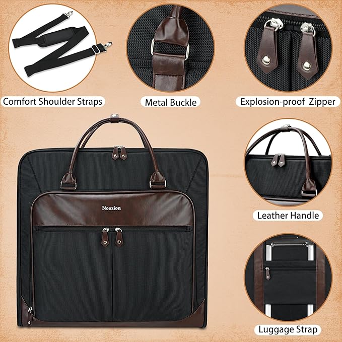 Noozion Garment Bag for Travel, Large Carry On Suit Bag for Business Up to 4 Suits, Wrinkle Free Garment Bag for Hanging Clothes with Shoulder Strap, Laptop Compartment, and Wet-Dry Pocket