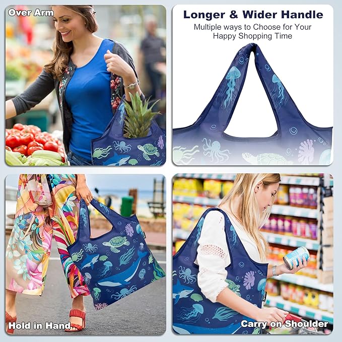 HOLYLUCK Reusable Grocery Bags,Heavy Duty Foldable Shopping Tote Bag (Standard, 3 Whales)