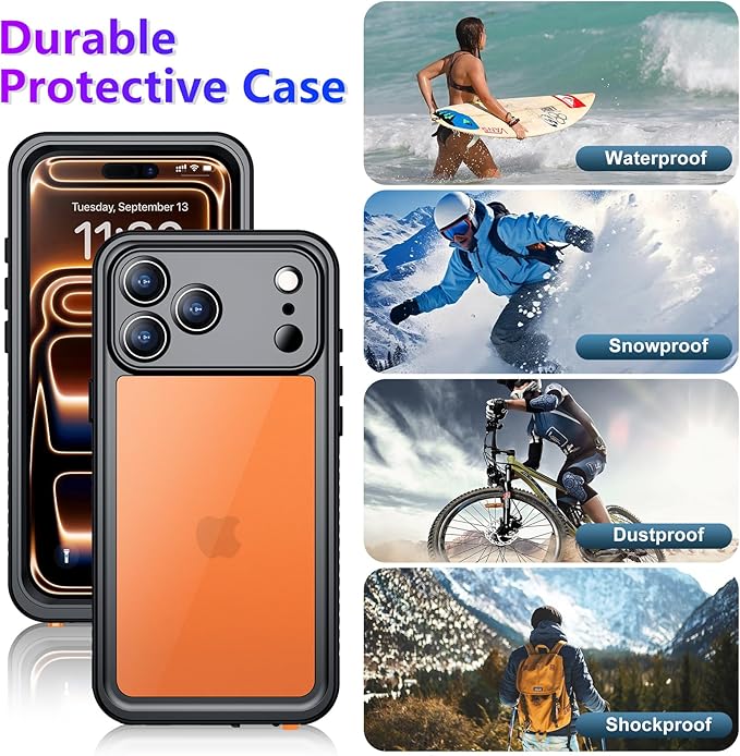 Compatible with iPhone 17 Pro Max Case,Waterproof Built-in Screen & Camera Protector IP68 Underwater Full Body 17FT Military Dropproof Shockproof Phone Case 6.9"-Black/Clear