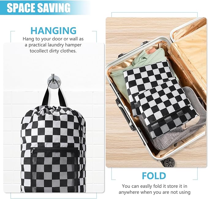 Laundry Bag Backpack, Extra Large Travel Laundry Bag with Mesh Pocket & Adjustable Shoulder Straps,Dirty Clothes Travel Bag for College Students Dorm,Apartment(Positive Square)