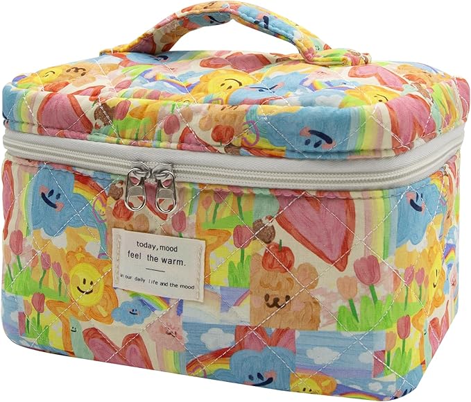 Gosect Large Makeup Bag, Cute Cosmetic Bag for Women Girls, Floral Coquette Aesthetic Toiletry Bag, Travel Make Up Organizer Bag (Heart Shape)