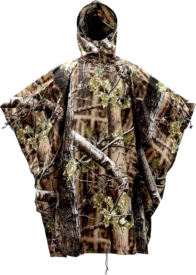AUSCAMOTEK Camouflage Rain Poncho Hooded Waterproof Camo Raincoat with Blind Pattern for Hunting Hiking Camping Fishing