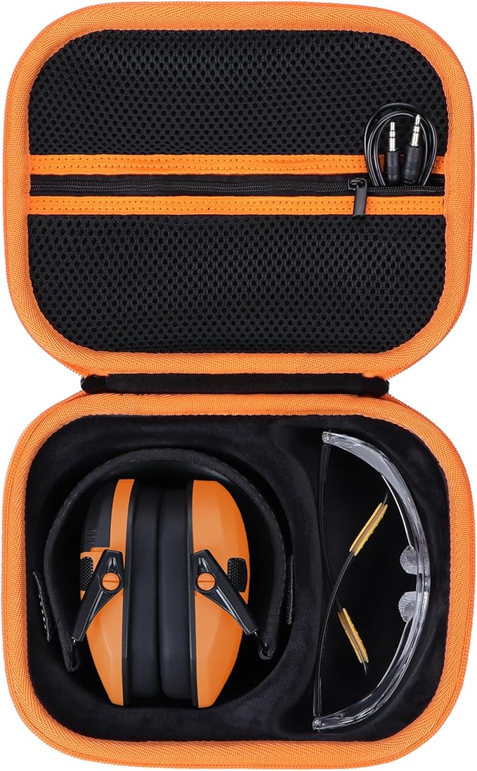 Lebakort Storage Case Compatible with Walkers Razor Slim/Howard Leight Honeywell Impact Sport/PROHEAR 066 030 Electronic Shooting Earmuffs Hearing Protection Muffs (Black + Orange Case)
