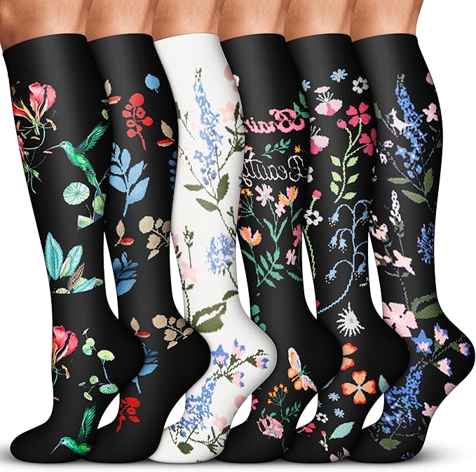 Acture 6 Pack Compression Socks for Women and Men - Knee High for Medical, Running, Nurses, Travel