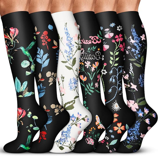 Acture 6 Pack Compression Socks for Women and Men - Knee High for Medical, Running, Nurses, Travel