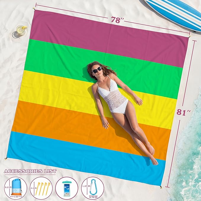 Famstar Beach Blanket Oversized Extra Large 78"X81"/10'X9',Waterproof Sandproof Beach Blanket 2-8 Adults Lightweight Durable for Travel Camping Hiking Picnic