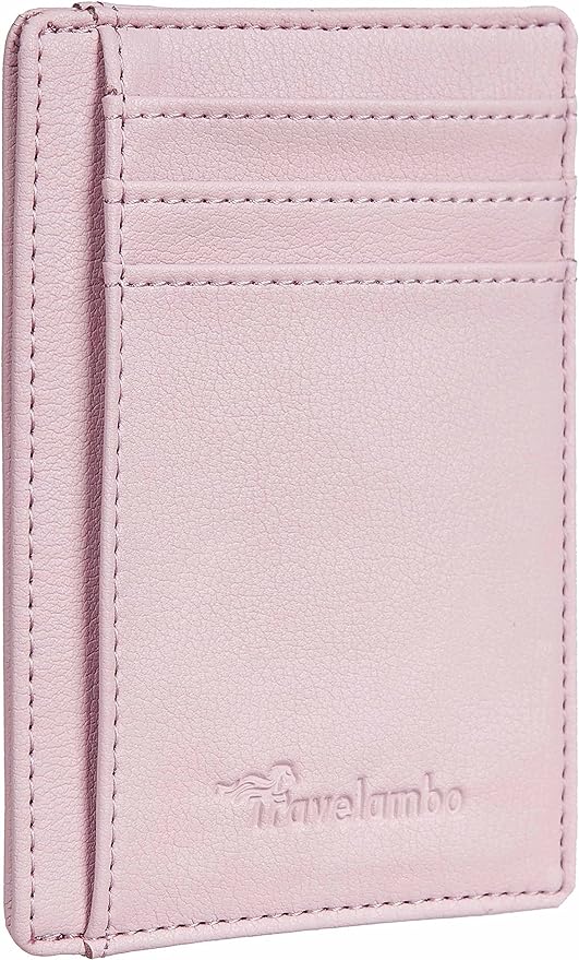 Travelambo Front Pocket Minimalist Leather Slim Wallet RFID Blocking Medium Size