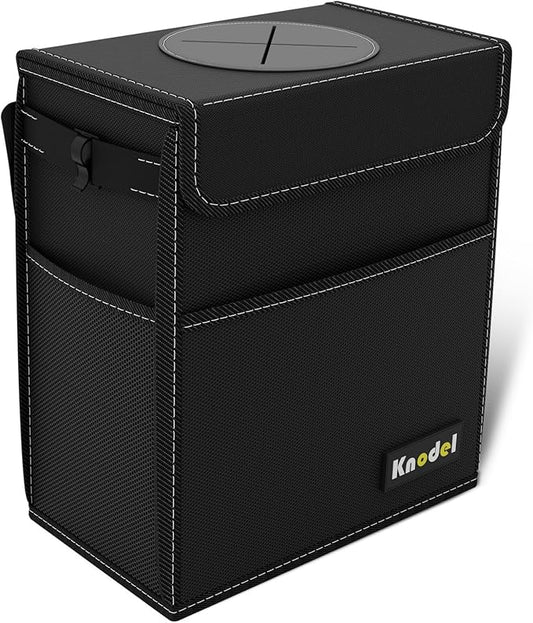 K KNODEL Car Trash Can, Waterproof Garbage Can, Trash Bag with Lid, Leak-Proof Car Bin, Trash Hanging Bag for SUV (Large, Black)