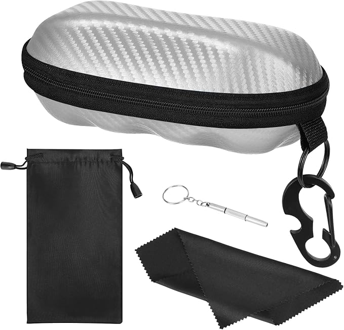 MoKo Semi Hard Shell Sunglasses Case, Unisex Protective Eyeglass Case Glasses Case Holder with Metal Hanging Hook