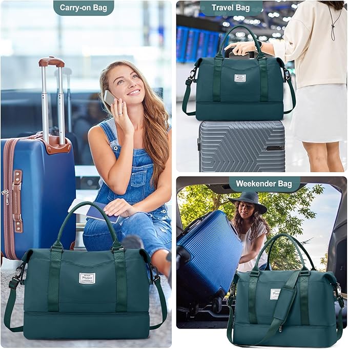 Travel Duffel Bag with Shoes Compartment, Overnight Weekender Bags for Women,Carry on Personal Item Bag,Medium Size