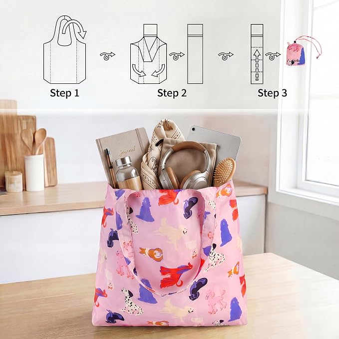 Stelle Lightweight Reusable Grocery Bag with Handles Ripstop Nylon Foldable Tote Shopping Bags for Travel and Groceries