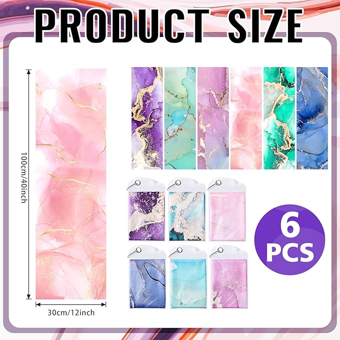 Peryiter 6 Pack Cooling Towels for Neck and Face 40 x 12 Inch Cooling Rag Ice Sweat Towels for Biking Hiking Running Yoga Golf Sport Gym Workout Gardening (Marble Style)
