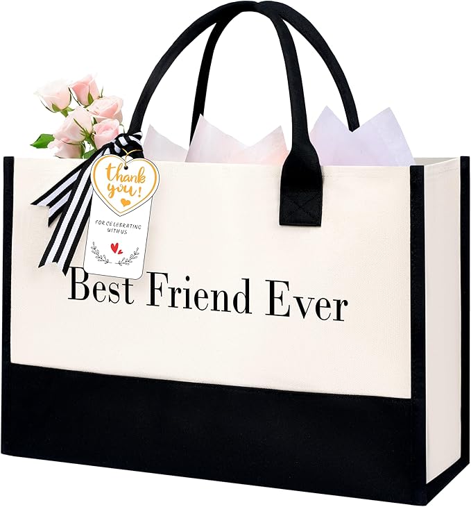 BAGAIL Initial Tote Bag, Personalized Birthday Gifts for Women, Teacher, Friends, Mom, Wedding, Monogrammed Beach Bag