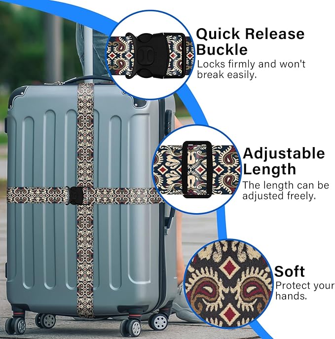 2 Pack Luggage Straps for Suitcases, Adjustable Travel Belt with Double Lock and Quick Release Buckle, Heavy Duty Nylon Bag Packing Strap, Unique Identifiers Business Travel Accessories-Dark Totem