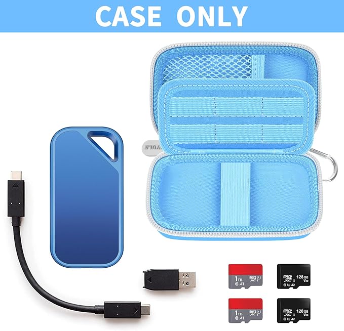 PAIYULE SSD Case for SanDisk Extreme Portable SSD Old & New Model and Extreme PRO,Hard Shell Protective Storage Bag, Fits 1TB 2TB 4TB 8TB External Solid State Drive for Travel(Lightblue)