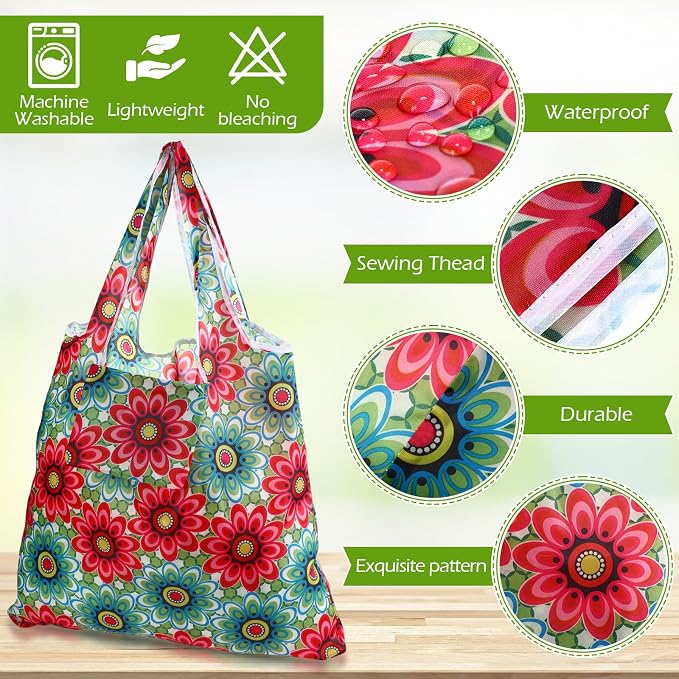 Weewooday 18 Pieces Foldable Reusable Shopping Bags Machine Washable Grocery Bags Waterproof