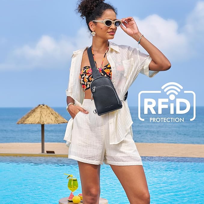 INICAT RFID Blocking Sling Bag, Anti Theft Crossbody Bag for Women Compact Travel Purses Leather
