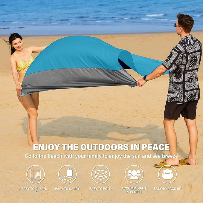Famstar Beach Blanket Oversized Extra Large 78"X81"/10'X9',Waterproof Sandproof Beach Blanket 2-8 Adults Lightweight Durable for Travel Camping Hiking Picnic
