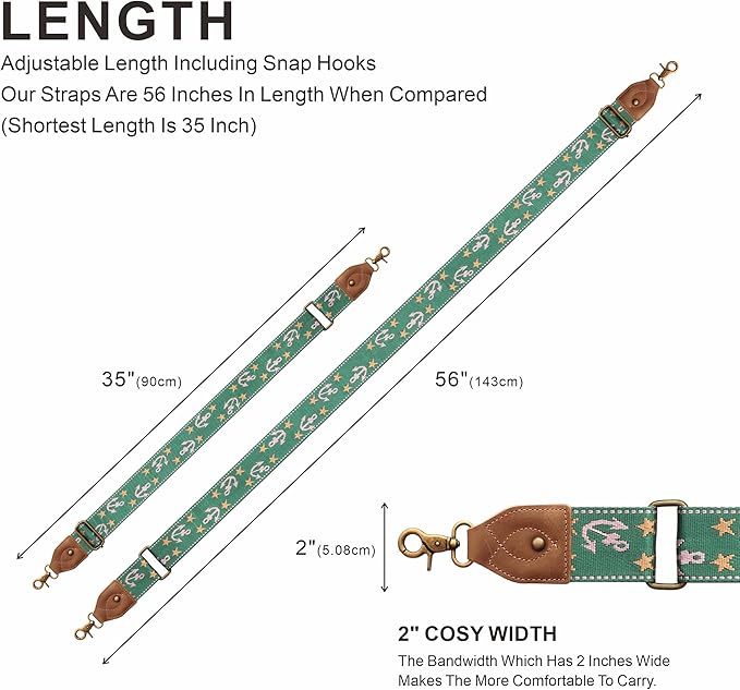 Nefelibata Purse Strap-2"Crazy Horse Leather Bag Strap Adjustable Replacement,Retro Jacquard Embroidery Crossbody Straps