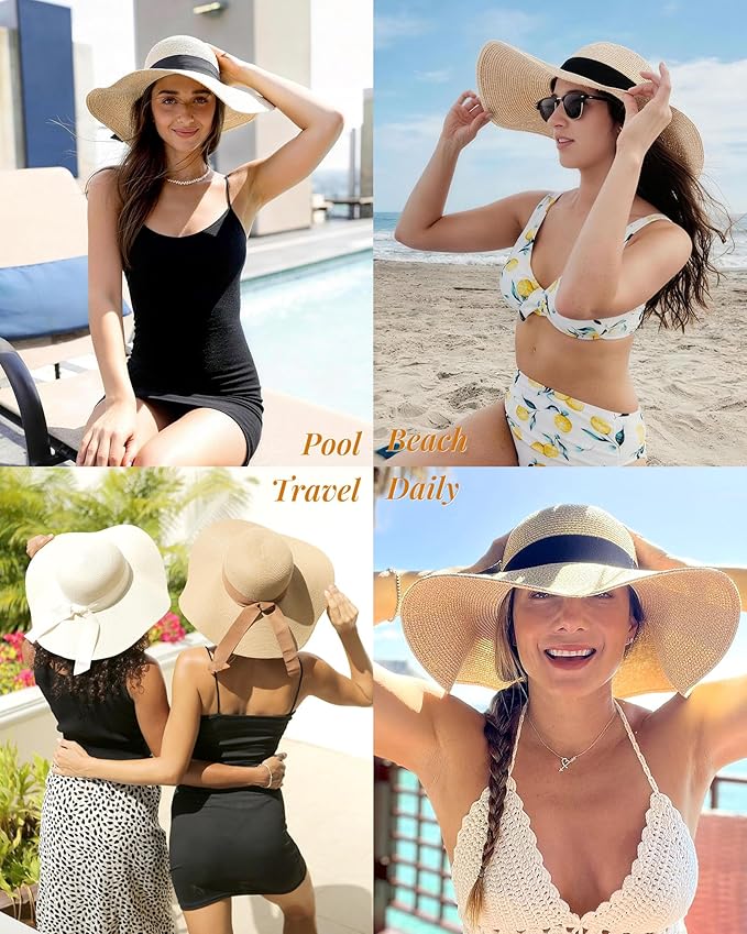 FURTALK Womens Sun Straw Hat Wide Brim UPF 80 Summer Hat Foldable Packable Floppy Beach Hats for Women