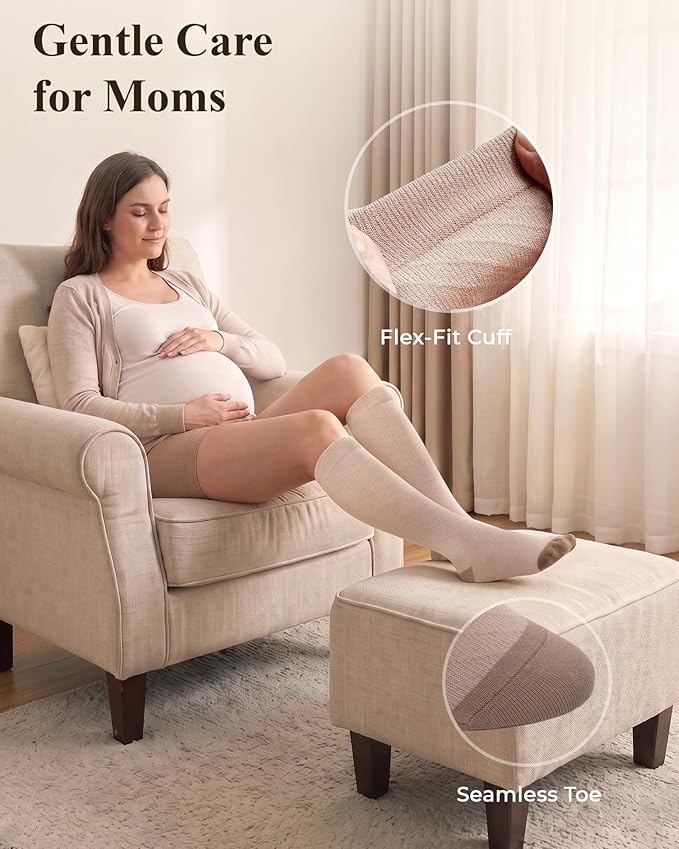 Compression Socks for Women 15-20 mmHg, Viscose from Bamboo, 3-Pair Knee High for Flying, Work & All-Day Comfort