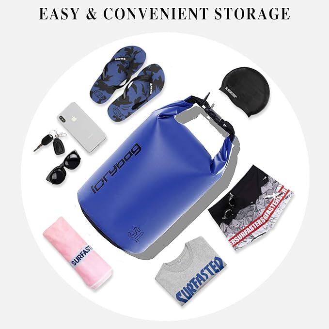 IDRYBAG Dry Bag for Kayaking Waterproof 2L/5L/10L/15L/20L, Small Dry Sack Waterproof Bag for Boating