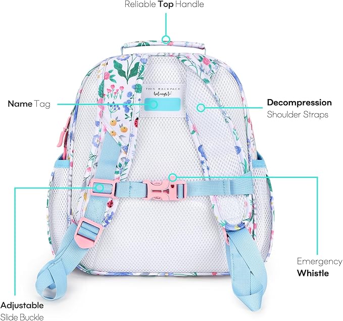 mibasies Kids Backpack for Girls: Girls Backpack 5-8 - Kindergarten Elementary School Bookbag for Girl - Floral Sky Blue