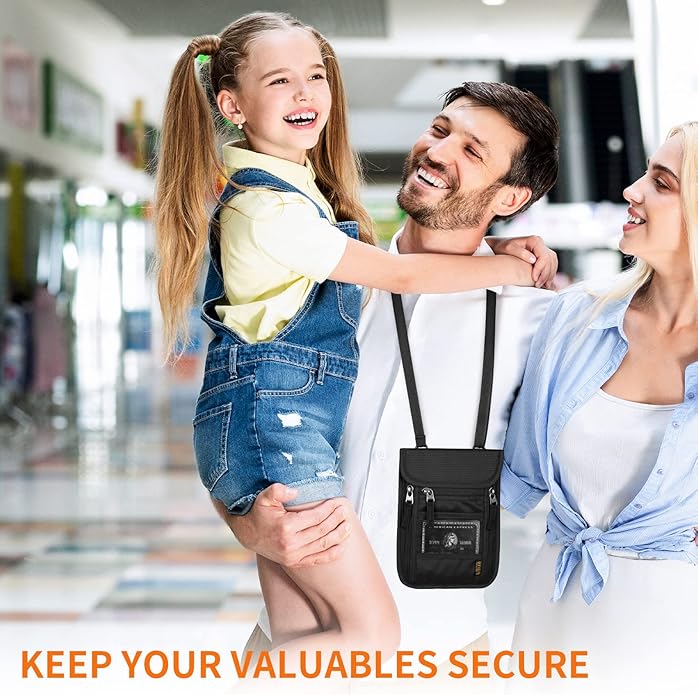 HOTEMIA Neck Wallet for Travel,Passport Holder Neck Pouch for Men Women with Adjustable Neck Strap and RFID Blocking