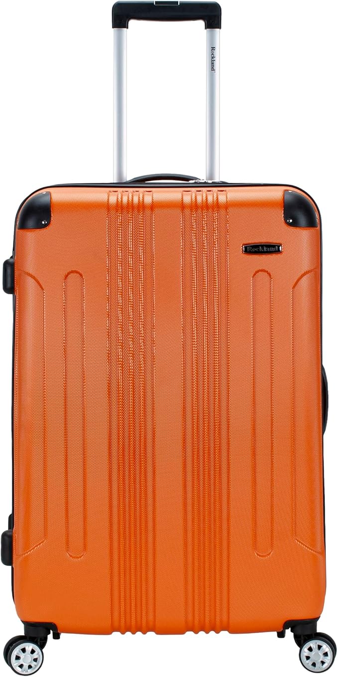 Rockland London Hardside Expandable Spinner Wheel Luggage, Checked Large 28", Orange